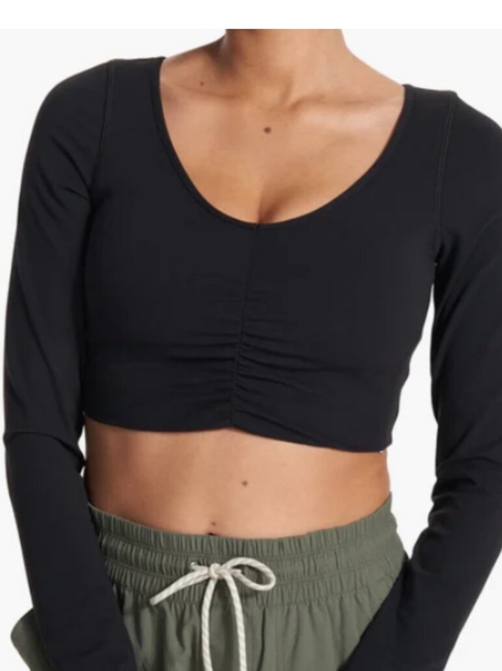 Vouri NWT Long Sleeve Ruched Bra Black  Small Pullover Top Cropped